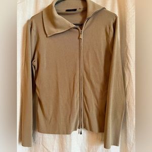 Zip-up sweater with collar, camel-colored
